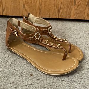 Guess Brown and Gold Sandals - size 8
